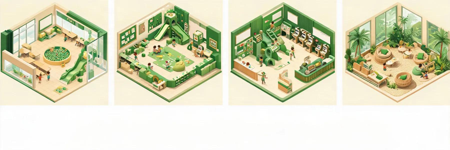 Four indoor play venue layouts